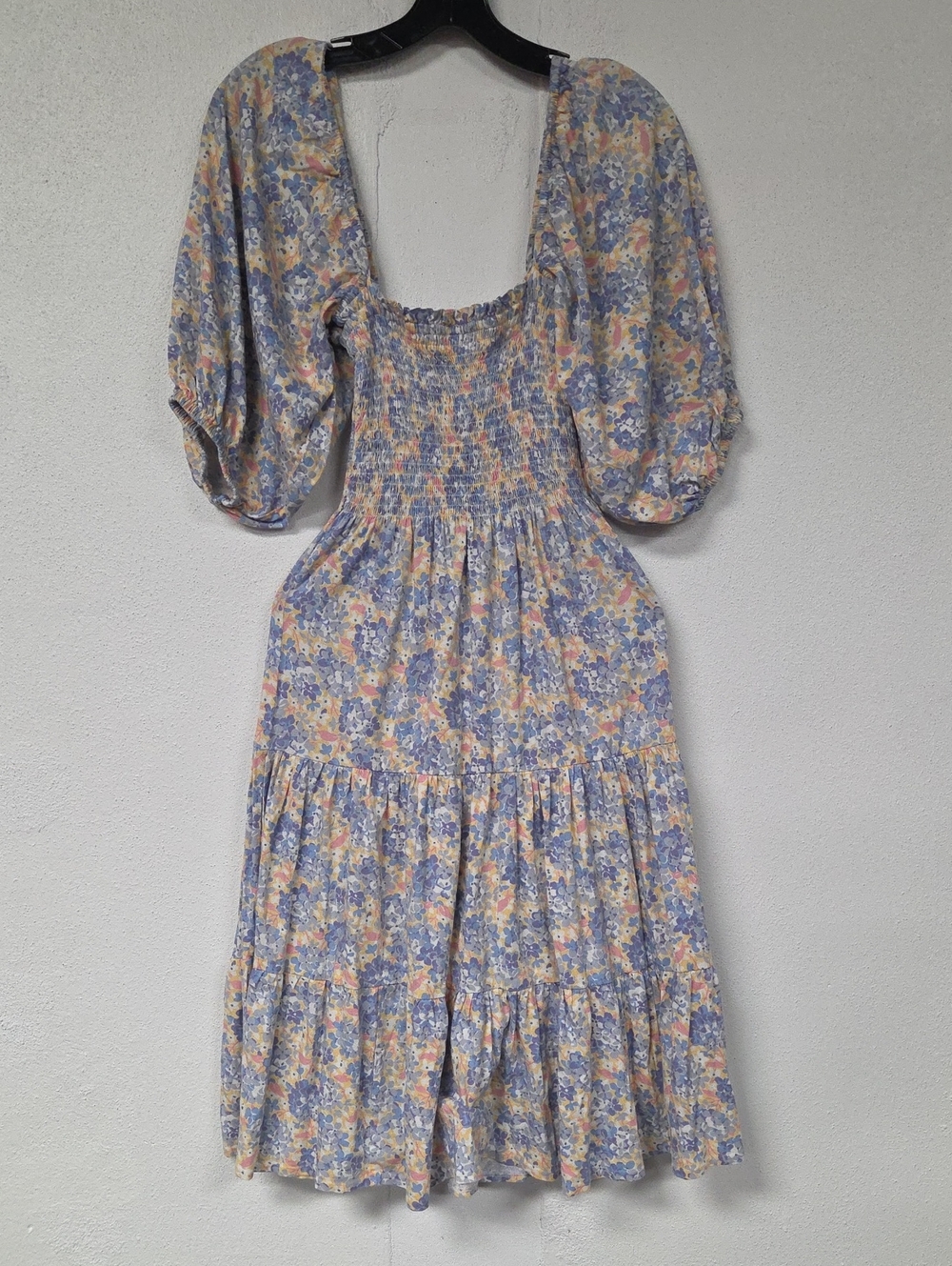 Polo by Ralph Lauren Blue and Peach Floral Puff-Sleeve Midi Dress